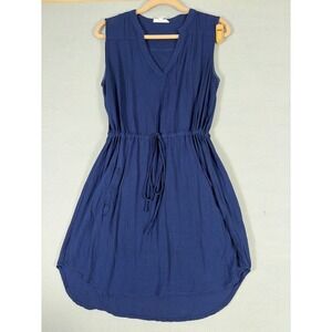 BB Dakota Womens Navy Blue Sleeveless Drawstring Waist V-Neck Pocket Dress Large